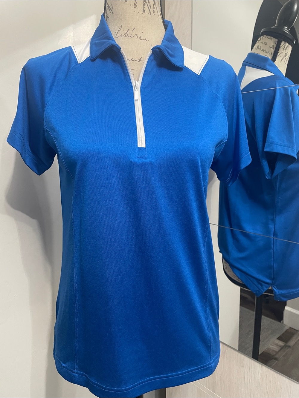 Ping Royal Blue Short-Sleeve Polo with White Zip Collar